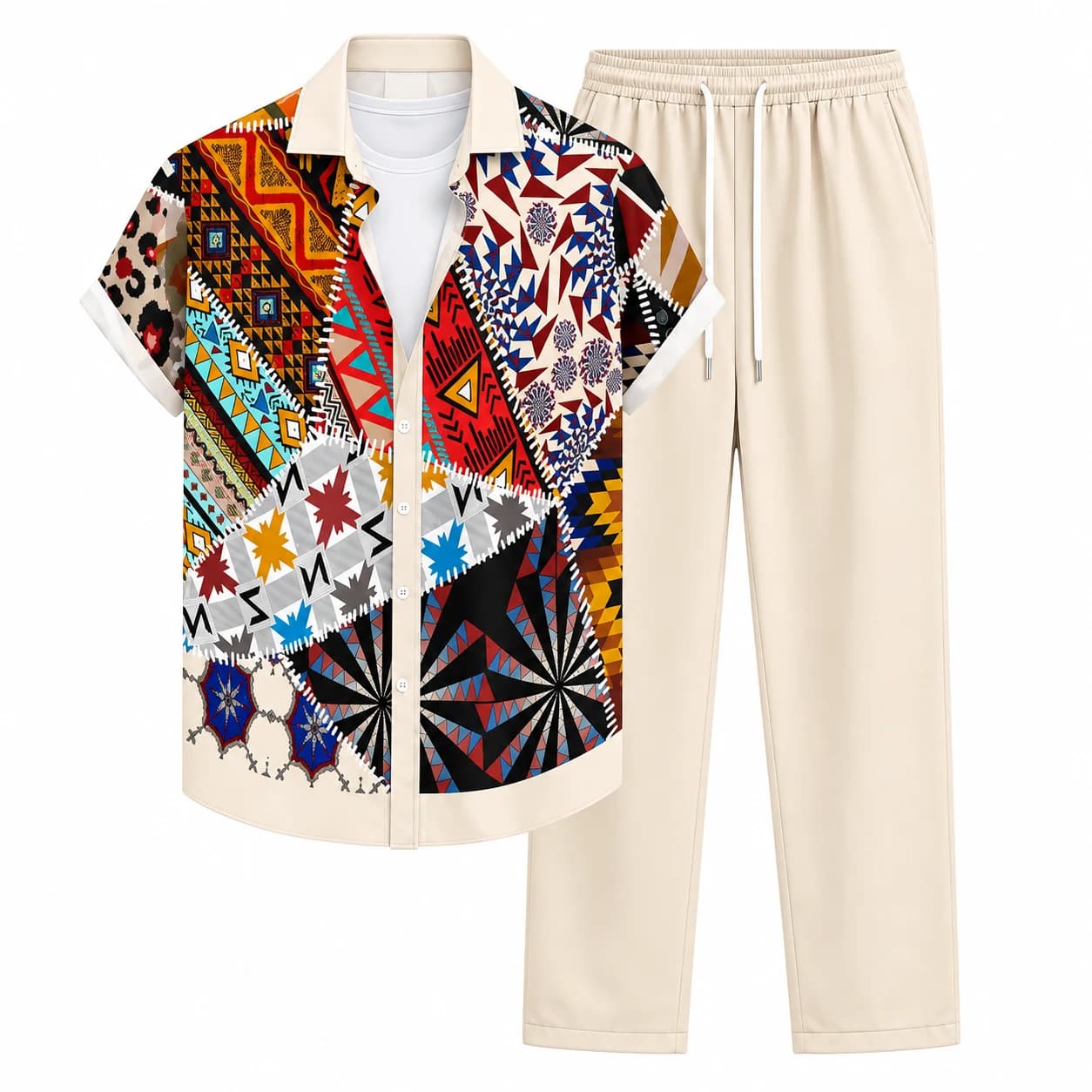 Ensemble chemise et pantalon d'été à motif géométrique pour homme